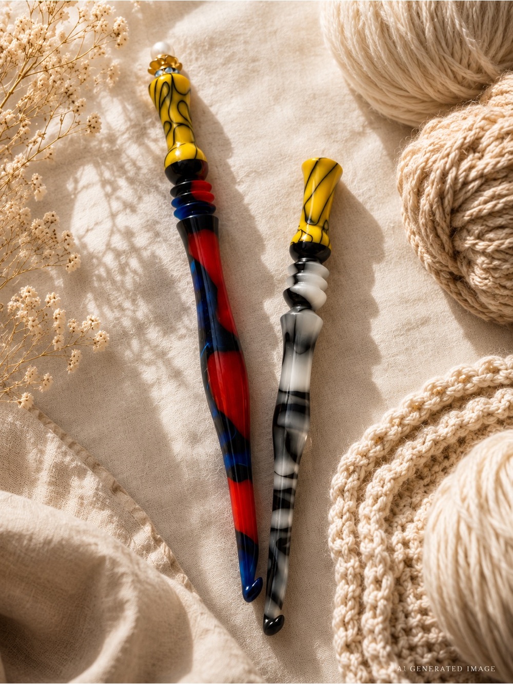 Handcrafted Artisan Crochet Hook Set Marbled Acrylic Resin Handmade Artistic